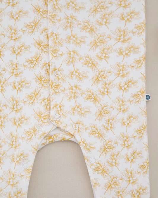 Cotton Bug White & Yellow Sleepsuit-Olive Print-100% Organic Cotton-For Infants