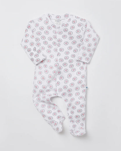 Cotton Bug White & Pink Sleepsuit-Heart Print-100% Organic Cotton-For Infants