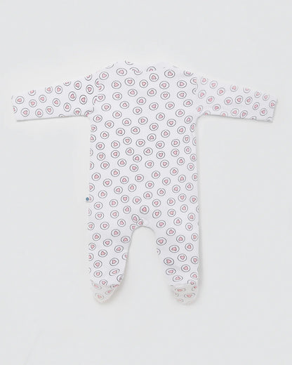 Cotton Bug White & Pink Sleepsuit-Heart Print-100% Organic Cotton-For Infants