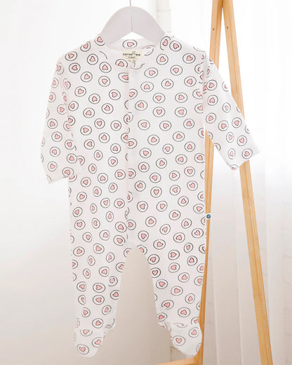 Cotton Bug White & Pink Sleepsuit-Heart Print-100% Organic Cotton-For Infants