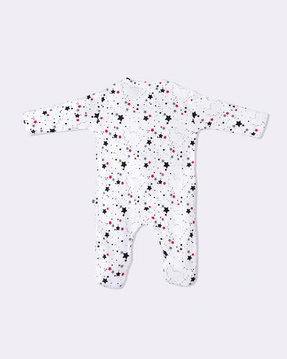 Cotton Bug White & Multicolor Sleepsuit-Star Print-100% Organic Cotton-For Infants