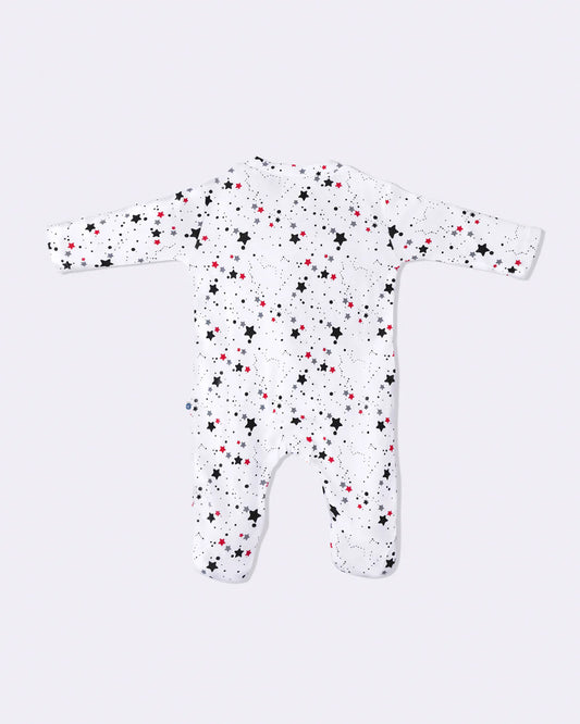 Cotton Bug White & Multicolor Sleepsuit-Star Print-100% Organic Cotton-For Infants