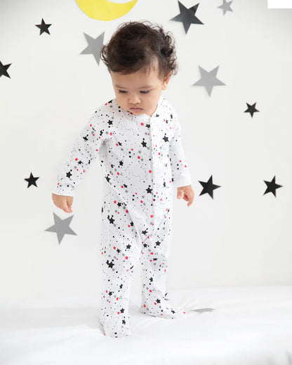 Cotton Bug White & Multicolor Sleepsuit-Star Print-100% Organic Cotton-For Infants