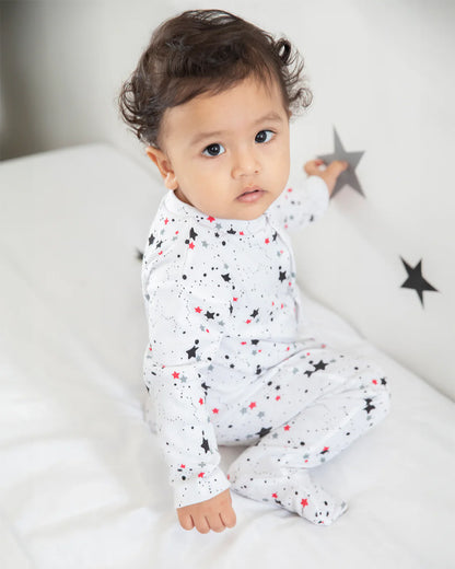 Cotton Bug White & Multicolor Sleepsuit-Star Print-100% Organic Cotton-For Infants