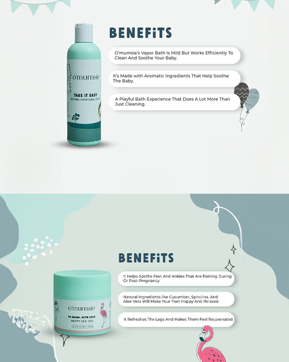 O'mumsie Baby Vapor Bubblebath Body Wash (250 ml) & Leg Pain Relief Gel