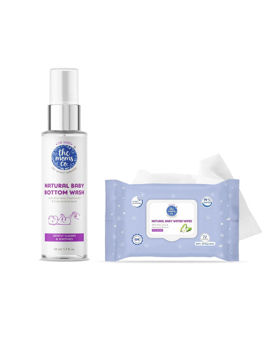 The Moms Co Natural-Baby Bottom Wash (50 ml) & Baby Water Wipes (72 Pc)