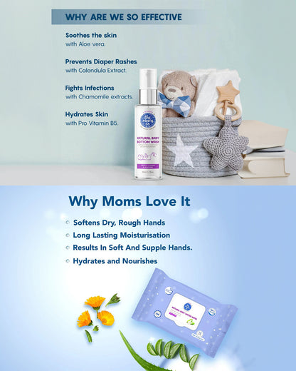 The Moms Co Natural-Baby Bottom Wash (50 ml) & Baby Water Wipes (72 Pc)