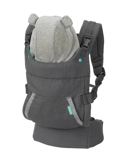 Infantino Cuddle Up Ergonomic Hoodie Baby Carrier 2-Way-Removable Canopy Hood With Teddy Bear Styling-For 0 to 3Y (5.4 to 18Kg)-Grey