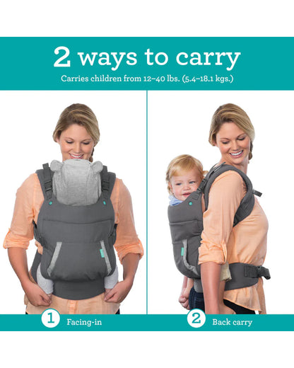 Infantino Cuddle Up Ergonomic Hoodie Baby Carrier 2-Way-Removable Canopy Hood With Teddy Bear Styling-For 0 to 3Y (5.4 to 18Kg)-Grey