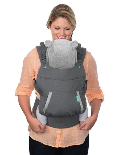 Infantino Cuddle Up Ergonomic Hoodie Baby Carrier 2-Way-Removable Canopy Hood With Teddy Bear Styling-For 0 to 3Y (5.4 to 18Kg)-Grey