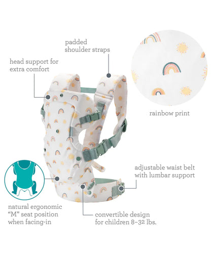 Infantino Flip 4-in-1 Convertible Baby Carrier-With 4 Carrying Positions-Head Support For Extra Comfort-Adjustable Waist Belt-Includes Wonder Cover Bib-6 Months Warranty-For 0 to 3Y ( 3.5 to 14 Kg)-Rainbow