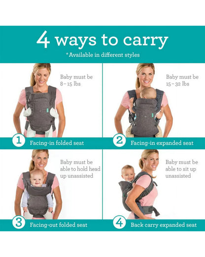 Infantino Flip 4-in-1 Convertible Baby Carrier-With 4 Carrying Positions-Head Support For Extra Comfort-Adjustable Waist Belt-Includes Wonder Cover Bib-6 Months Warranty-For 0 to 3Y ( 3.5 to 14 Kg)-Camo