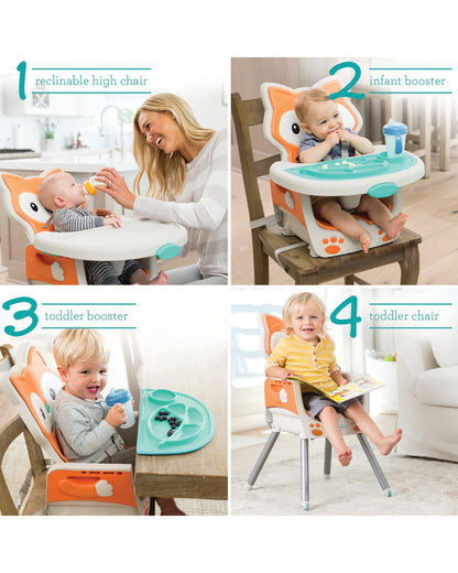 Infantino Grow-With-Me-4-in-1-Convertible Baby High Chair-With Easy To Clean Meal Mat-Removable Child Tray-Reclines For Infant Feeding-For 6 to 36M-Fox