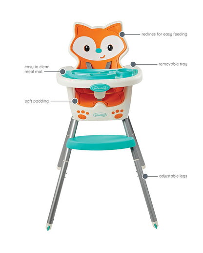 Infantino Grow-With-Me-4-in-1-Convertible Baby High Chair-With Easy To Clean Meal Mat-Removable Child Tray-Reclines For Infant Feeding-For 6 to 36M-Fox