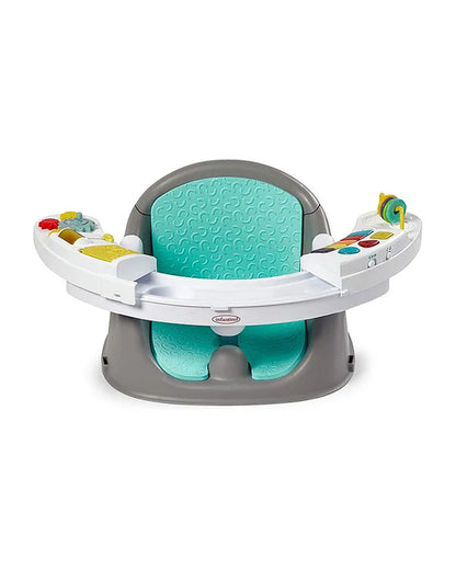 Infantino Music & Light 3-in-1 Discovery Seat & Booster-Interactive Play, Snack Time, and Secure Booster-Features Light Up Piano with 20 Songs, 6 Engaging Activities, and Wipeable Seat Cushion-Supports Sensory and Fine Motor Skills-6 to 36M-Teal & Grey