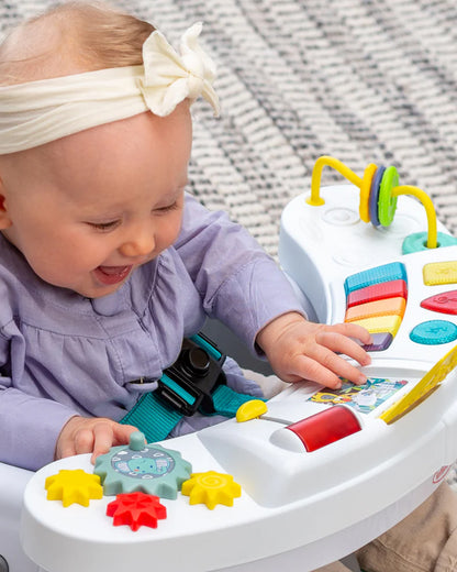 Infantino Music & Light 3-in-1 Discovery Seat & Booster-Interactive Play, Snack Time, and Secure Booster-Features Light Up Piano with 20 Songs, 6 Engaging Activities, and Wipeable Seat Cushion-Supports Sensory and Fine Motor Skills-6 to 36M-Teal & Grey