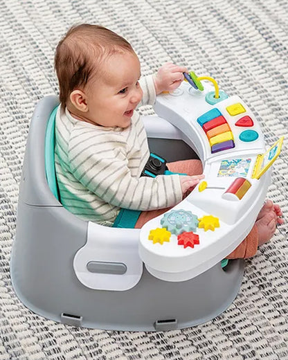 Infantino Music & Light 3-in-1 Discovery Seat & Booster-Interactive Play, Snack Time, and Secure Booster-Features Light Up Piano with 20 Songs, 6 Engaging Activities, and Wipeable Seat Cushion-Supports Sensory and Fine Motor Skills-6 to 36M-Teal & Grey
