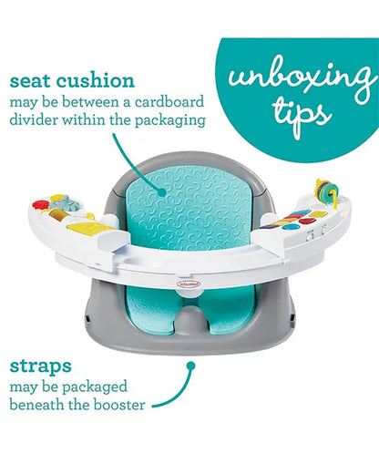 Infantino Music & Light 3-in-1 Discovery Seat & Booster-Interactive Play, Snack Time, and Secure Booster-Features Light Up Piano with 20 Songs, 6 Engaging Activities, and Wipeable Seat Cushion-Supports Sensory and Fine Motor Skills-6 to 36M-Teal & Grey