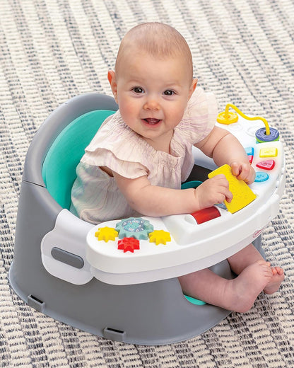 Infantino Music & Light 3-in-1 Discovery Seat & Booster-Interactive Play, Snack Time, and Secure Booster-Features Light Up Piano with 20 Songs, 6 Engaging Activities, and Wipeable Seat Cushion-Supports Sensory and Fine Motor Skills-6 to 36M-Teal & Grey