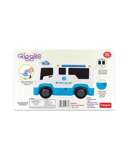 Funskool Giggles Rescue Ambulance Vehicle Toy-White-9M+