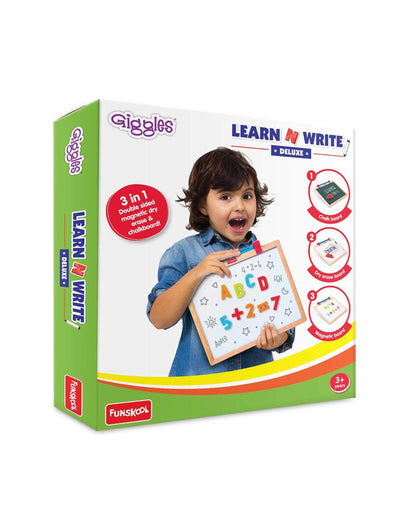 Funskool Giggles Learn N Write Deluxe 3 In 1 Magnetic Easel Board-Chalkboard & Whiteboard-Art & Craft Kit-18M+