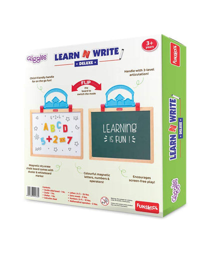 Funskool Giggles Learn N Write Deluxe 3 In 1 Magnetic Easel Board-Chalkboard & Whiteboard-Art & Craft Kit-18M+