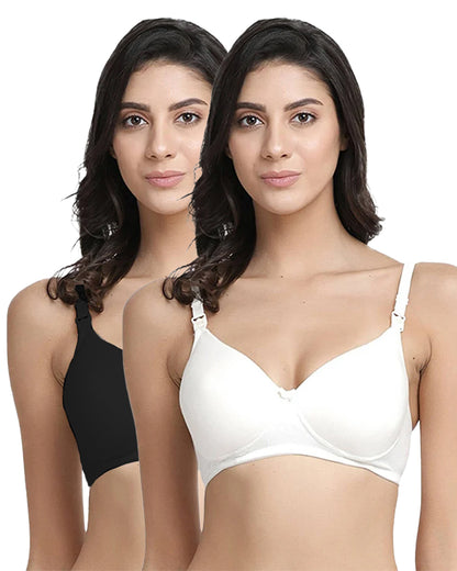 Inner Sense Feeding Bras-Neutral Combo Set-Black & White-Wire Free & Padded-Front Clasps-Full Coverage-Pack of 2