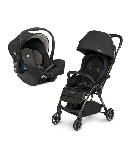 Leclerc Hexagon Cabin Friendly Stroller and Joie Gemm Car Seat Travel System-Stroller (One Touch Fold, For 6M to 5Y)-Car Seat: (Airline Certified, Side Impact Protection, Upto 13 Kg)-Includes Car Seat Adapters-Carbon Black & Shale