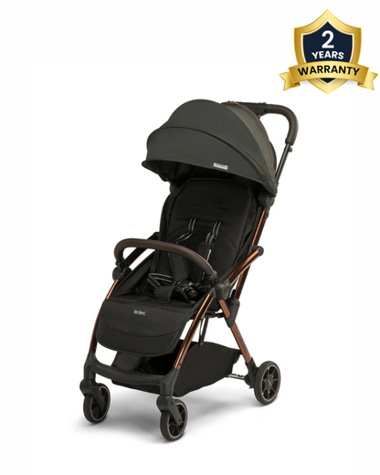 Leclerc Influencer Lightweight Baby Stroller & Joie Gemm Car Seat Travel System-Stroller: (Cabin Friendly, One Touch Fold, For 6M to 5Y)-Car Seat: (Airline Certified, Side Impact Protection, Upto 13 Kg)-Includes Car Seat Adapters-Black Brown & Shale