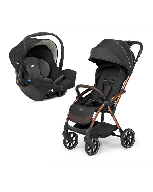 Leclerc Influencer XL Cabin Friendly Stroller & Joie Gemm Car Seat Travel System-Stroller (One Touch Fold, For 6M to 5Y)-Car Seat: (Airline Certified, Side Impact Protection, Upto 13 Kg)-Includes Car Seat Adapters-Black Brown & Shale