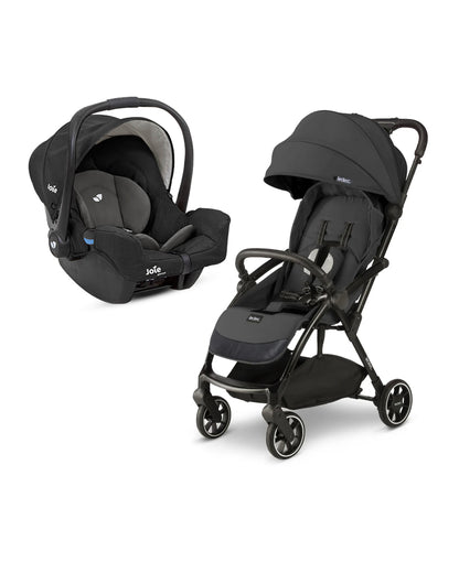 Leclerc Magic Fold Plus Lightweight Baby Stroller & Joie Gemm Car Seat Travel System-Stroller: (Cabin Friendly, One Touch Fold, For 6M to 5Y)-Car Seat: (Airline Certified, Side Impact Protection, Upto 13 Kg)-Includes Car Seat Adapters-Black & Shale