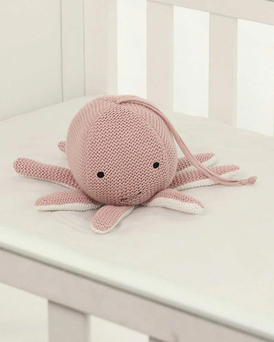 Pluchi Ozy Cameo Pink & Ivory Octopus Soft Music Toy-Soothing Music-Promotes Tactile Stimulation-Easily Washable-Knitted Soft Music Toy-Plush Cuddly Toy For Newborn