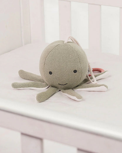 Pluchi Ozy Desert Sage Octopus Soft Music Toy-Soothing Music-Promotes Tactile Stimulation-Easily Washable-Knitted Soft Music Toy-Plush Cuddly Toy For Newborn