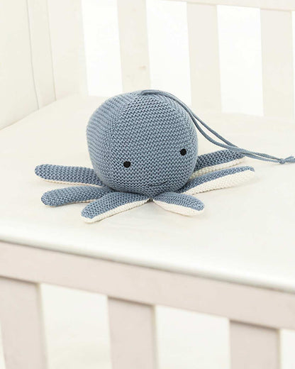 Pluchi Ozy Smoke Blue & Ivory Octopus Soft Music Toy-Soothing Music-Promotes Tactile Stimulation-Easily Washable-Knitted Soft Music Toy-Plush Cuddly Toy For Newborn