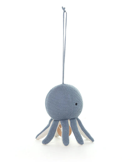 Pluchi Ozy Smoke Blue & Ivory Octopus Soft Music Toy-Soothing Music-Promotes Tactile Stimulation-Easily Washable-Knitted Soft Music Toy-Plush Cuddly Toy For Newborn