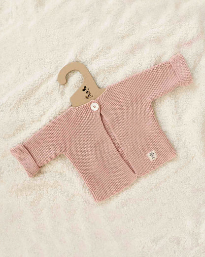 Pluchi Peach Pink Winter Wear Cardigan-100% Cotton Knit-Solid-For Infants