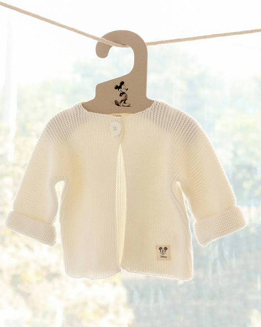 Pluchi Ivory Winter Wear Cardigan-100% Cotton Knit-Solid-For Infants