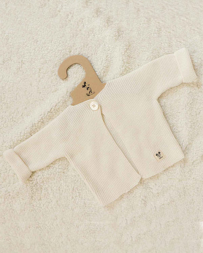 Pluchi Ivory Winter Wear Cardigan-100% Cotton Knit-Solid-For Infants