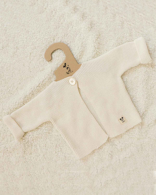 Pluchi Ivory Winter Wear Cardigan-100% Cotton Knit-Solid-For Infants