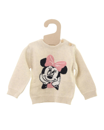 Pluchi Melange Natural Melange Winter Wear Sweater-100% Cotton Knit-Minnie Mouse-For Infants