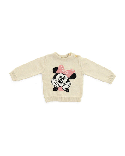 Pluchi Melange Natural Melange Winter Wear Sweater-100% Cotton Knit-Minnie Mouse-For Infants