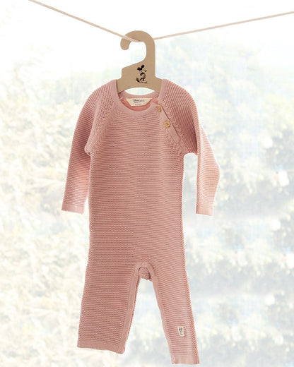 Pluchi Pink Pearl Winter Wear Sleepsuit-100% Cotton Knit-Solid-For Infants