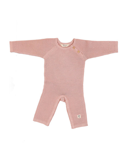 Pluchi Pink Pearl Winter Wear Sleepsuit-100% Cotton Knit-Solid-For Infants