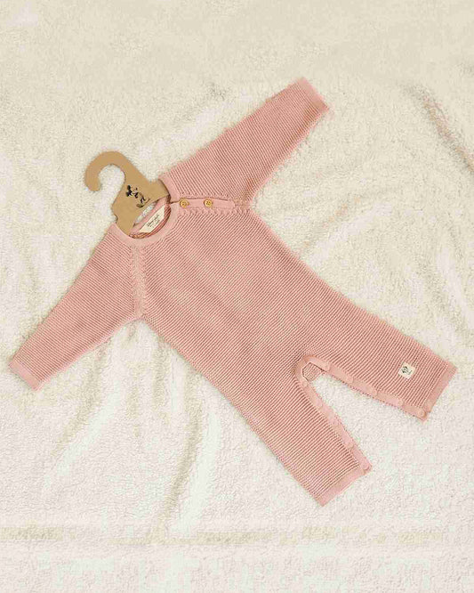 Pluchi Pink Pearl Winter Wear Sleepsuit-100% Cotton Knit-Solid-For Infants