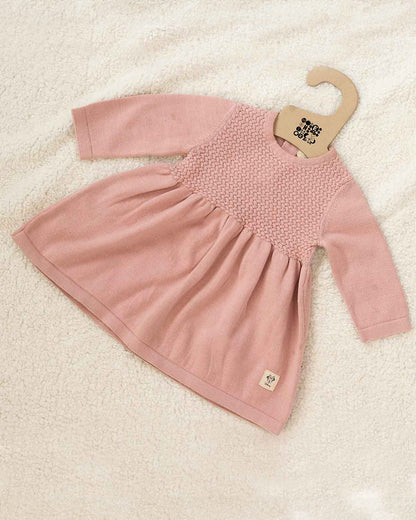 Pluchi Cameo Pink Frock Dress-100% Cotton Knit-Solid-For Infants