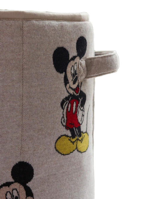Pluchi I love Mickey Mouse Laundry Basket-With Handles-Cotton Knitted Large Basket for Clothes & Toys-Vanilla Grey Melange