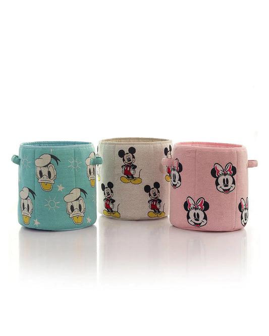 Pluchi I love Mickey Mouse Laundry Basket-With Handles-Cotton Knitted Large Basket for Clothes & Toys-Vanilla Grey Melange