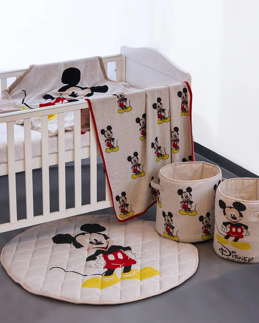 Pluchi I love Mickey Mouse Laundry Basket-With Handles-Cotton Knitted Large Basket for Clothes & Toys-Vanilla Grey Melange