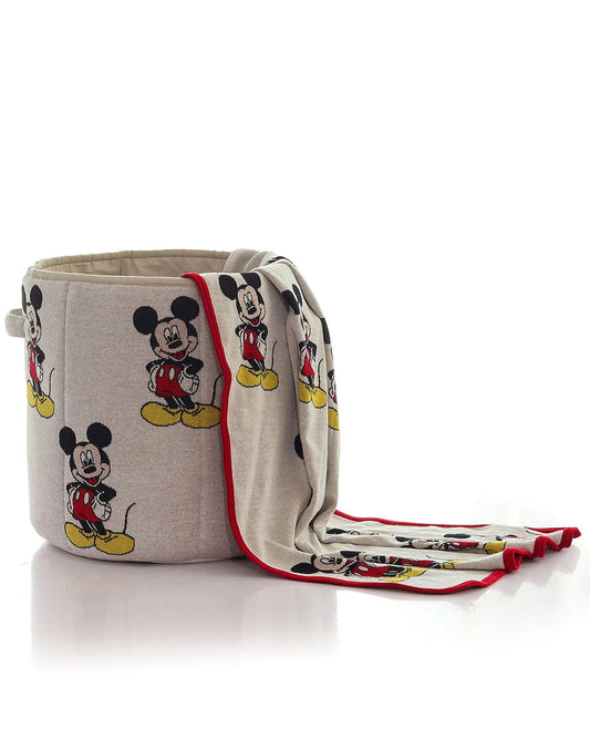 Pluchi I love Mickey Mouse Laundry Basket-With Handles-Cotton Knitted Large Basket for Clothes & Toys-Vanilla Grey Melange