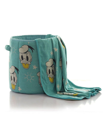 Pluchi Donald Duck Laundry Basket-With Handles-Cotton Knitted Large Basket for Clothes & Toys-Pearl Aqua